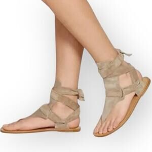 NIB Rag & Bone Mara Suede Thong Wrap Sandal Warm Grey Size 35